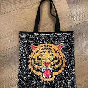 Fierce Tiger Sequine Tote Bag - Black and Orange